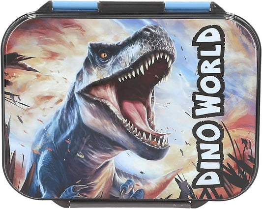 Dino World Brotdose mit 3 Fächern – T-Rex Motiv, Blau