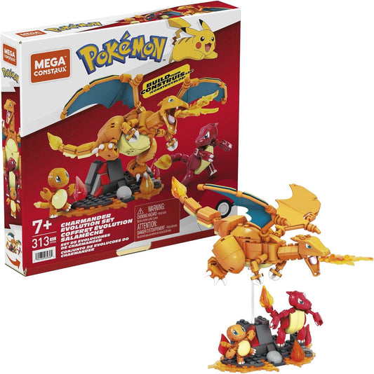 MATTEL®  MEGA CONSTRUX Spielbausteine HFG06 - Pokémon Glumanda Evolutionsset, Konstruktionsspielzeug, Spielzeug ab 7 Jahren