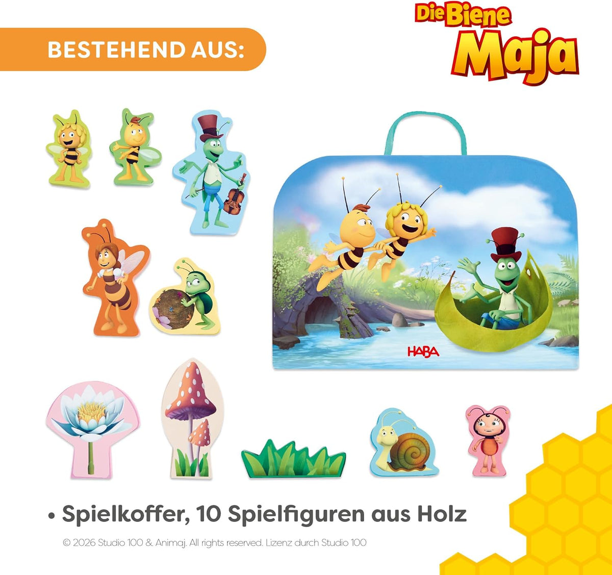 HABA Spielwelt im Koffer - Biene Maja, Holzspielset mit 6 Figuren