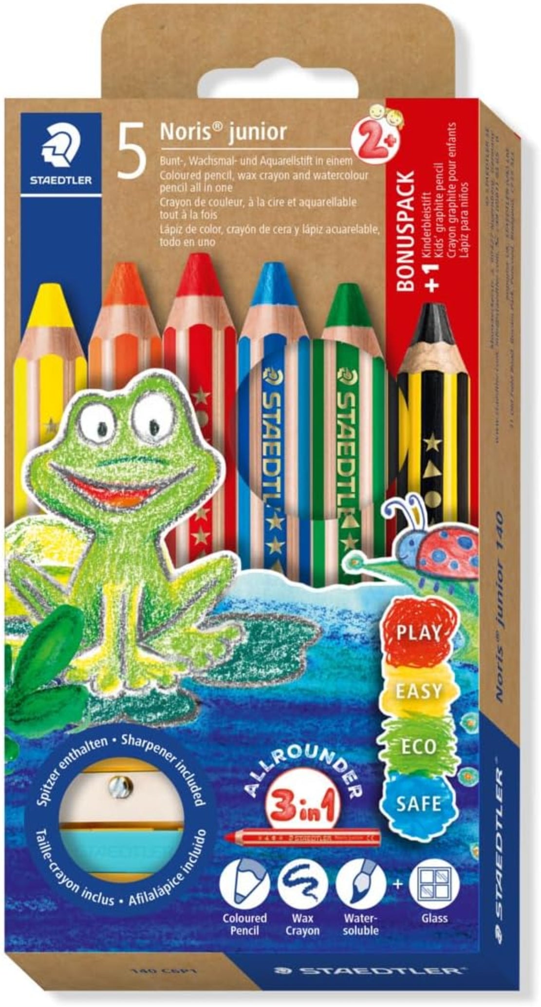 STAEDTLER Noris junior 140 3-in-1 Malstift-Set 6er + Spitzer
