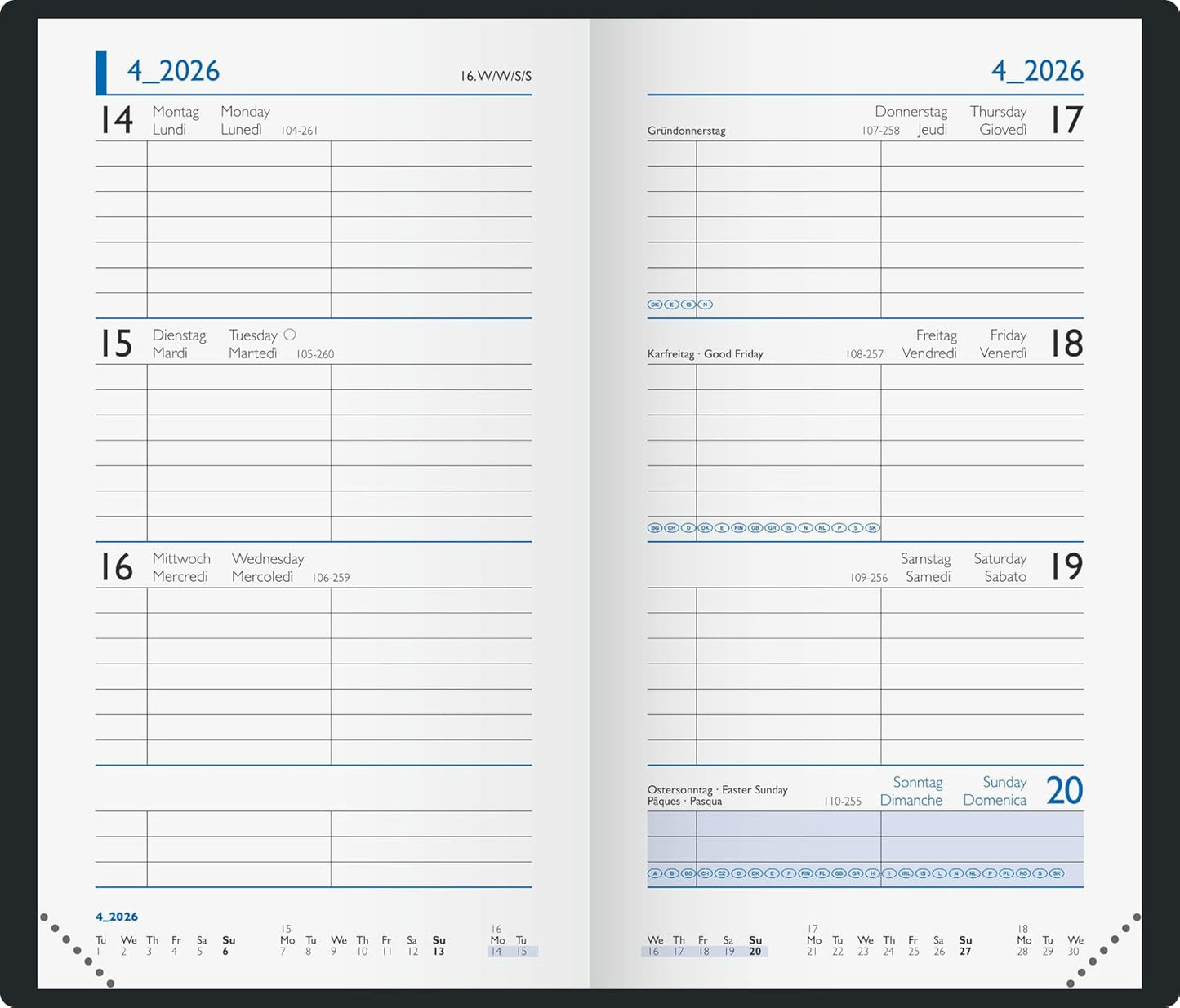 Taschenkalender 2026 Modell 756 - Viersprachiger Wochenplaner schwarz