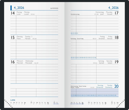 Taschenkalender 2026 Modell 756 - Viersprachiger Wochenplaner schwarz