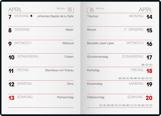 BRUNNEN Taschenkalender 2026 - 1 Seite/1 Woche, 96 Seiten