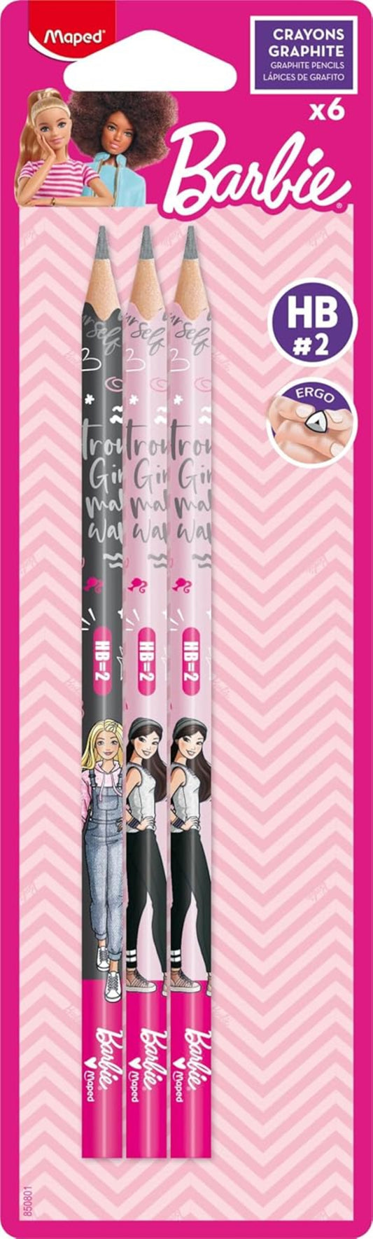 MAPED Barbie Bleistift HB mit Radiergummi 6er Set