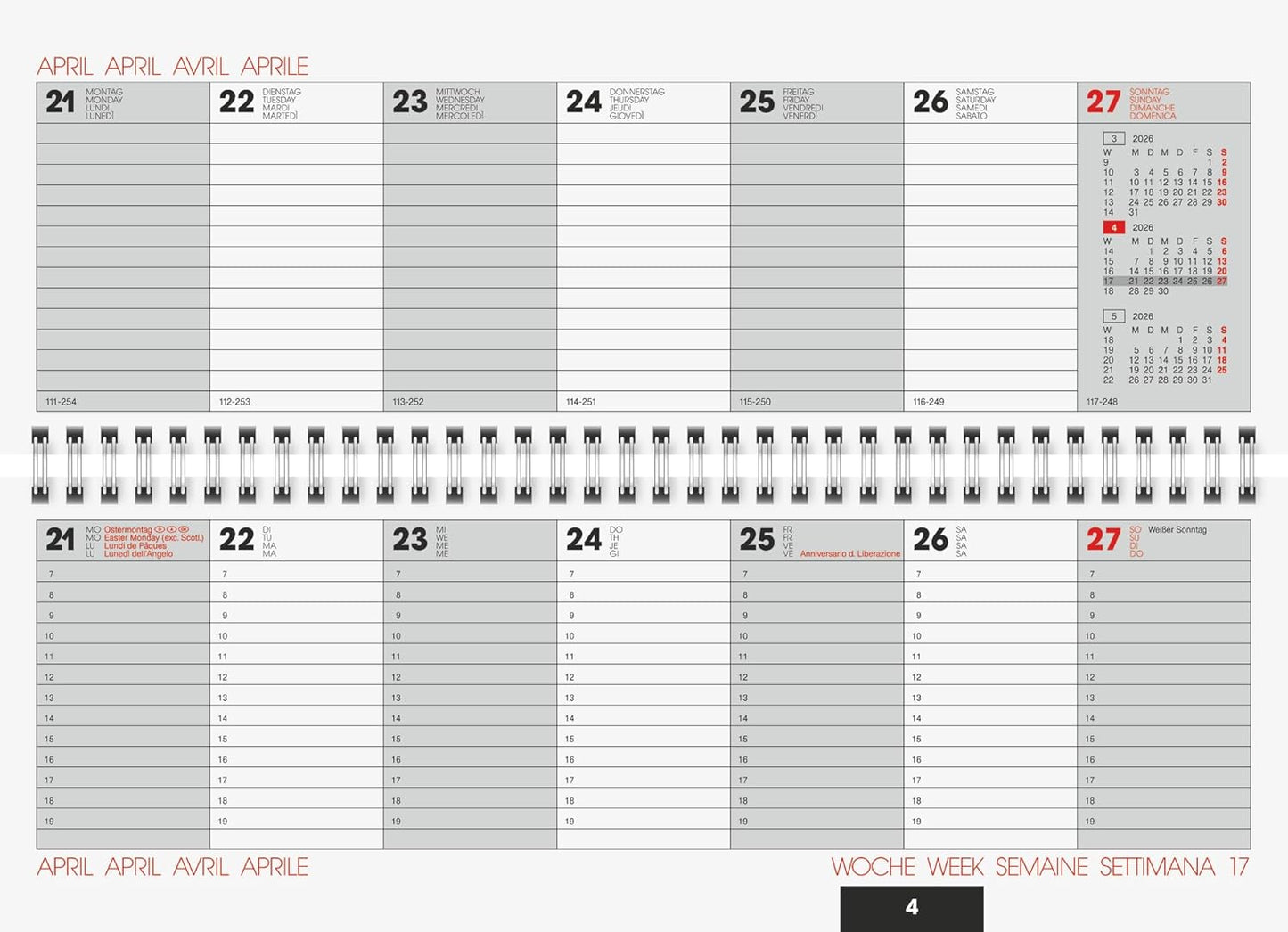 Tischkalender 2026 Modell 772 - Viersprachiger Wochenplaner mit Wire-O-Bindung