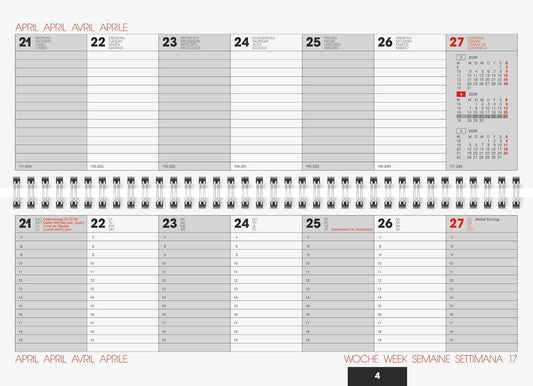 Tischkalender 2026 Modell 772 - Viersprachiger Wochenplaner mit Wire-O-Bindung