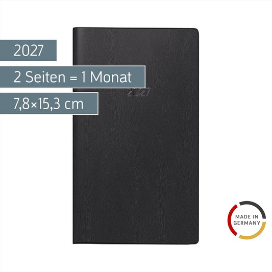 BRUNNEN Faltkalender 2027 schwarz, 7,8 × 15,3 cm