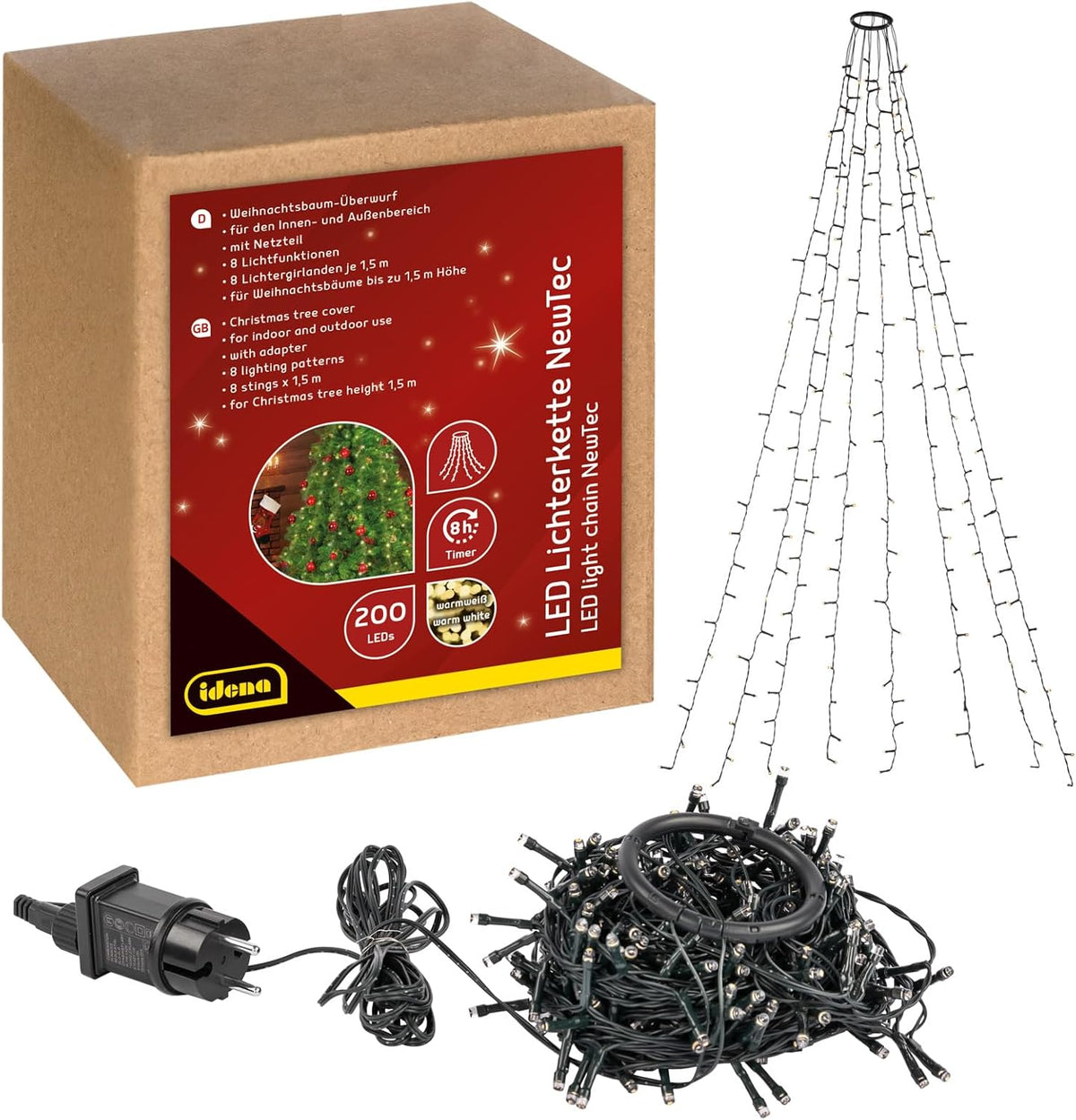 Idena NewTec LED-Weihnachtsbaum-Überwurf 200 LEDs warmweiß