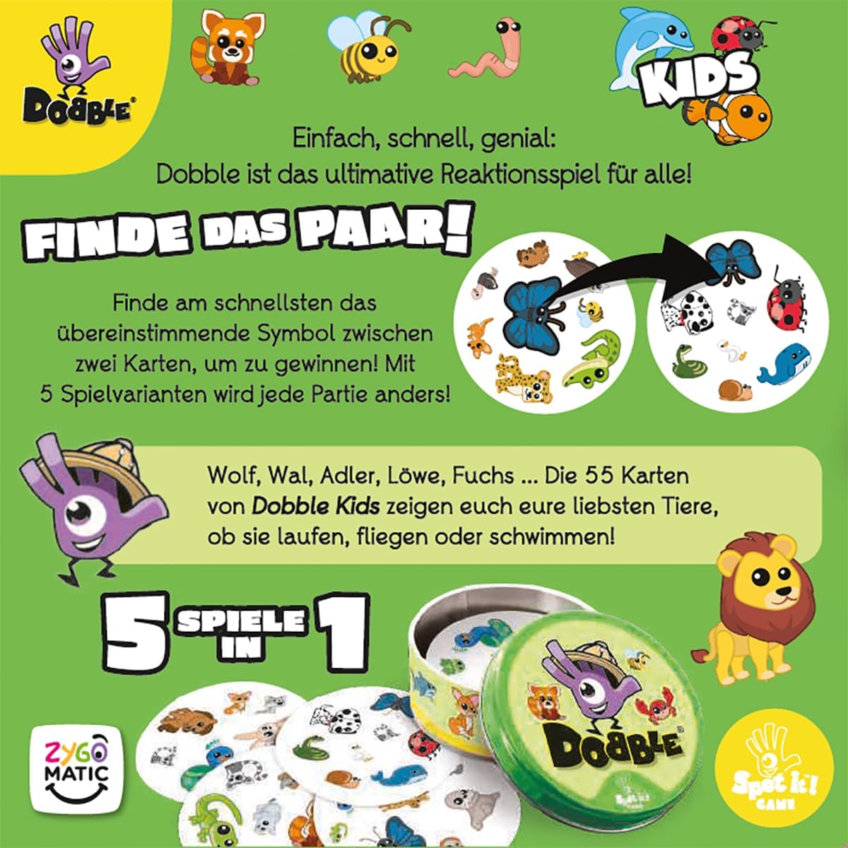 Dobble Kids – Schnelles Reaktionsspiel für Kinder ab 4 Jahren