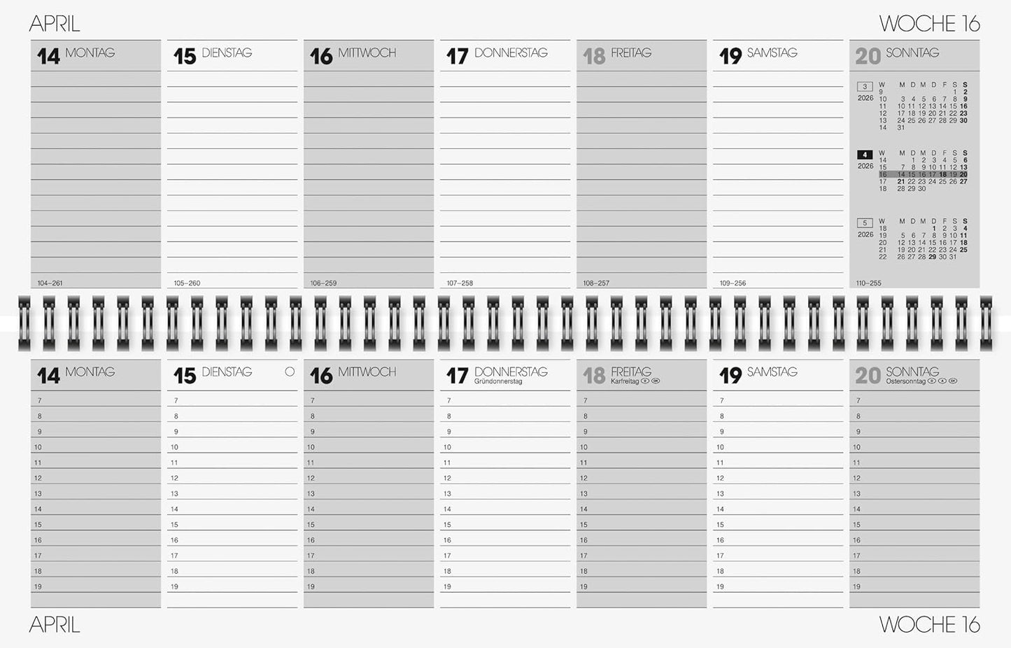 Tischquerkalender 2026 - Wochenplaner mit Wire-O-Bindung
