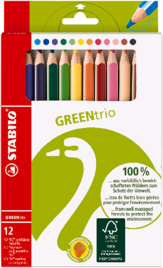 STABILO GREENtrio Dreikant-Buntstift – 12er Etui, FSC-Holz