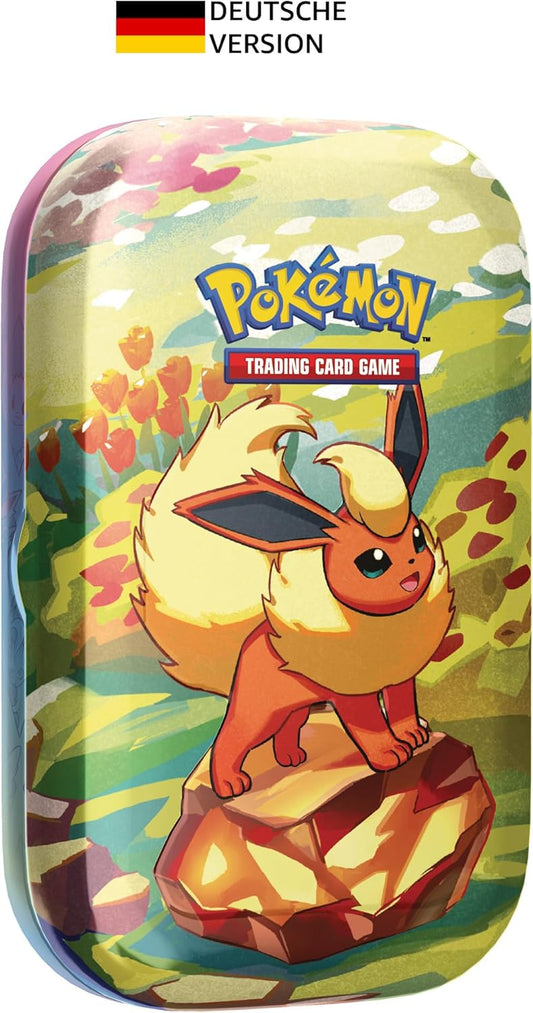 Pokémon TCG Mini-Tin-Box Karmesin & Purpur - Prismatische Entwicklungen: Flamara