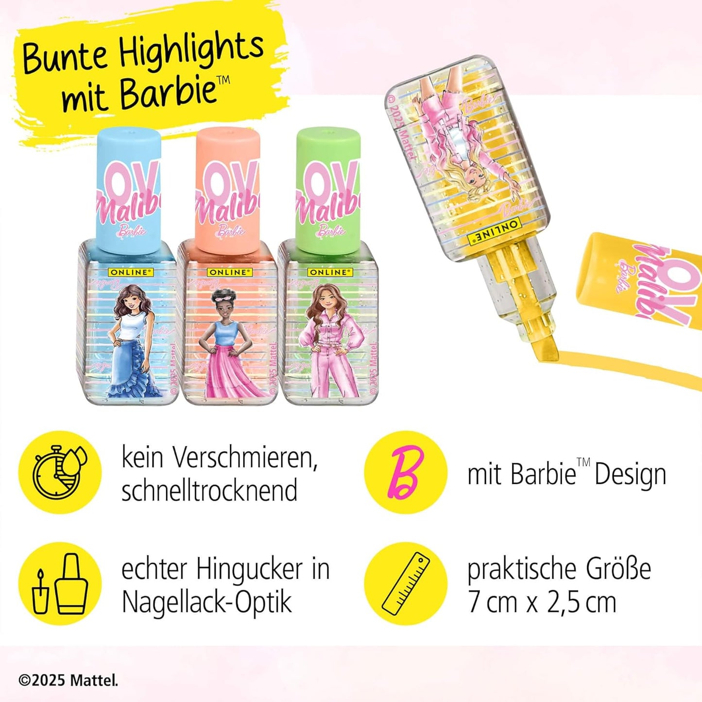 Barbie Textmarker Set - Leuchtende Farben