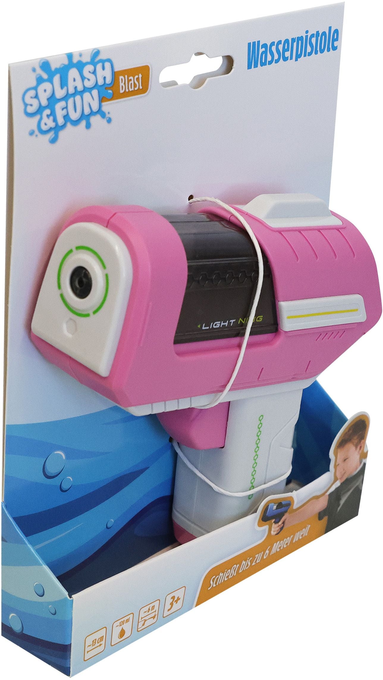 Splash & Fun Wasserpistole 13 cm – 1 von 3 Farben (zufällig)