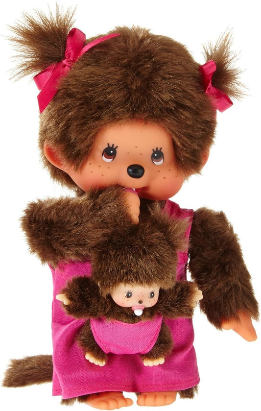Monchhichi Mama mit Baby 20cm - Plüschfigur in Pink