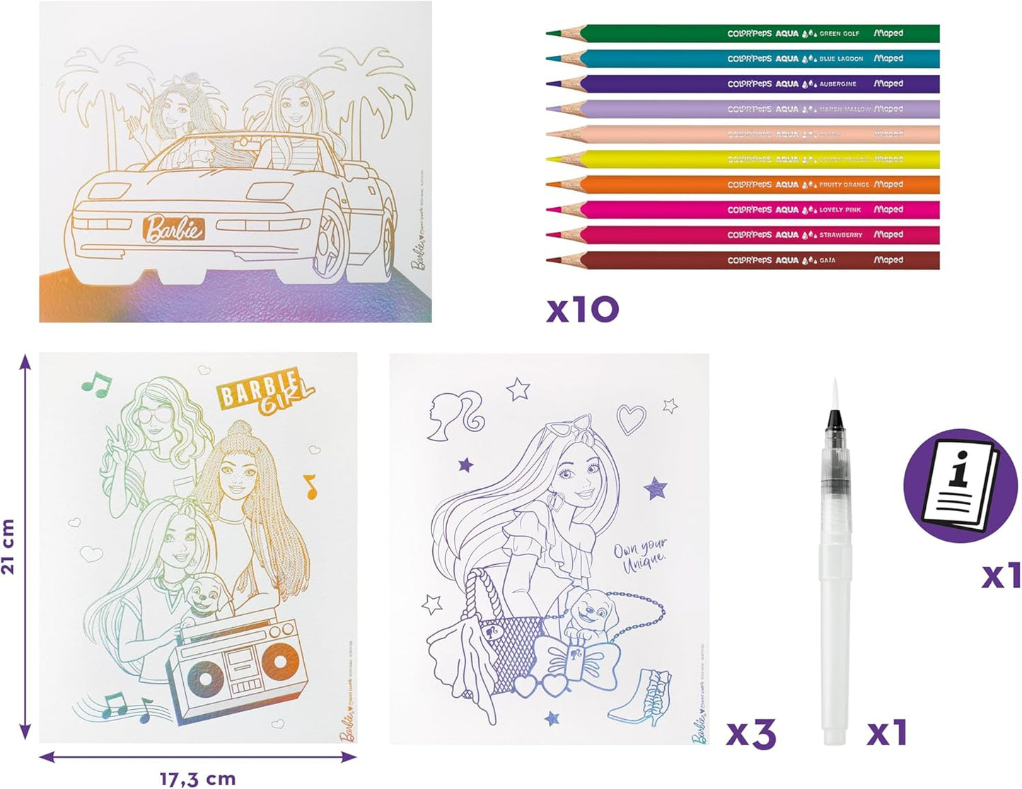 Barbie Aqua'Art Ausmal-Set von Maped - 3 Poster ab 7 Jahren