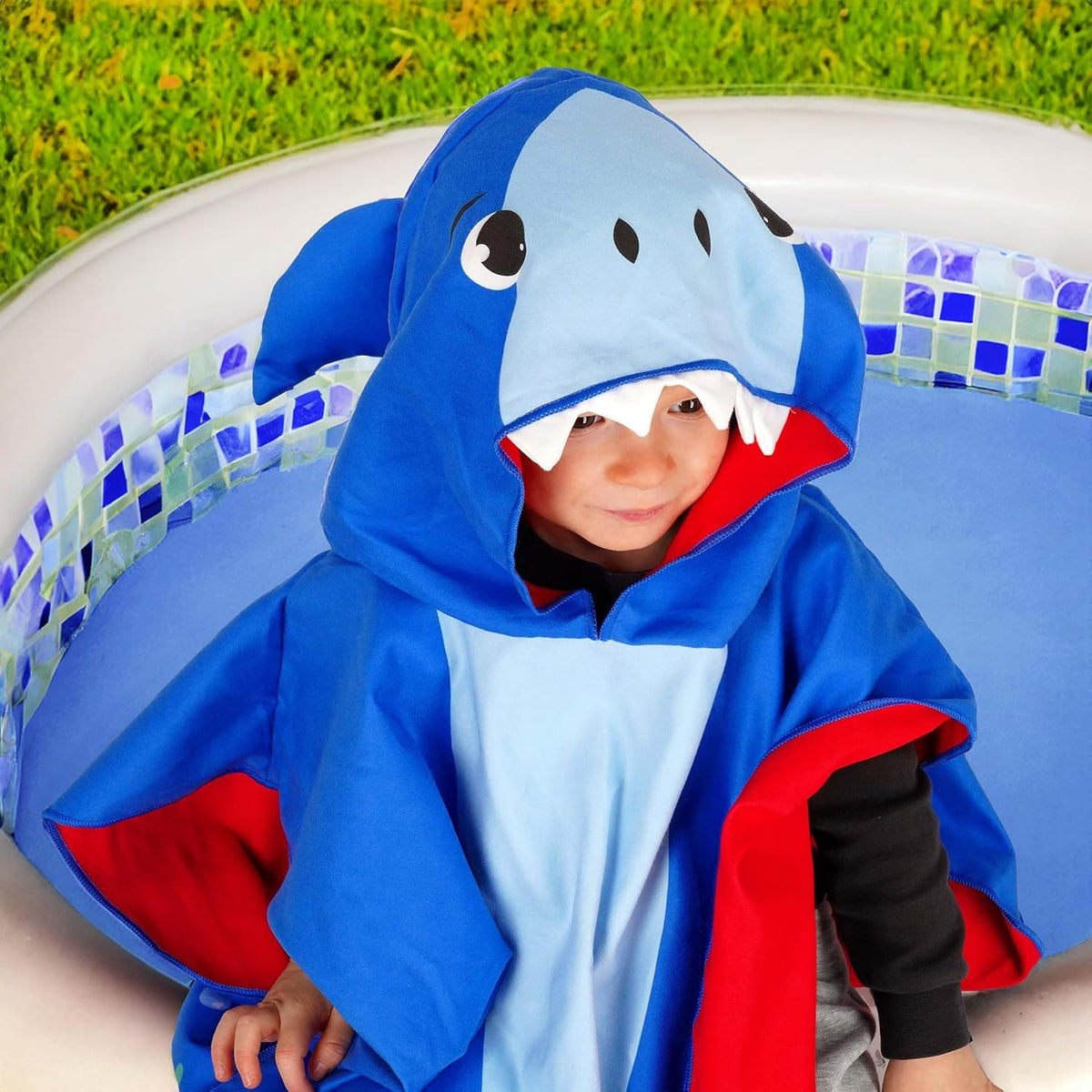 Legami Kids Poncho Handtuch Shark, 60x70 cm, Mikrofaser