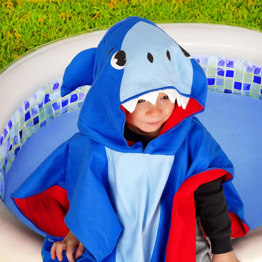 Legami Kids Poncho Handtuch Shark, 60x70 cm, Mikrofaser