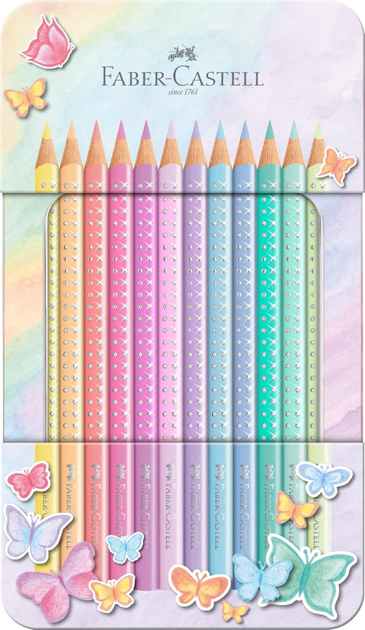 Faber-Castell Sparkle Buntstifte 12er Set – Metalldose Pastell