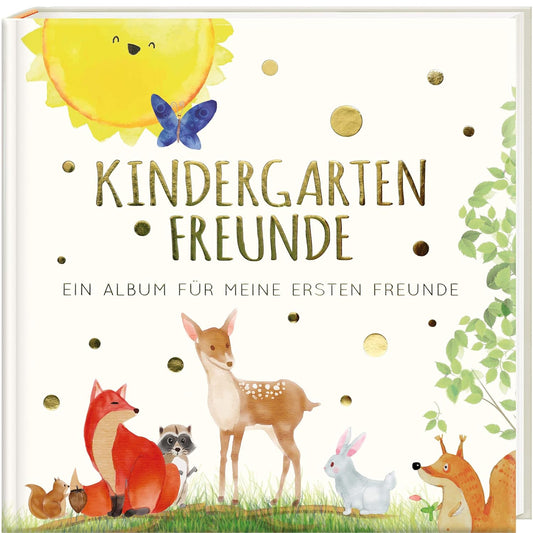 Freundebuch Kindergarten Tiere - Erinnerungsalbum Goldprägung