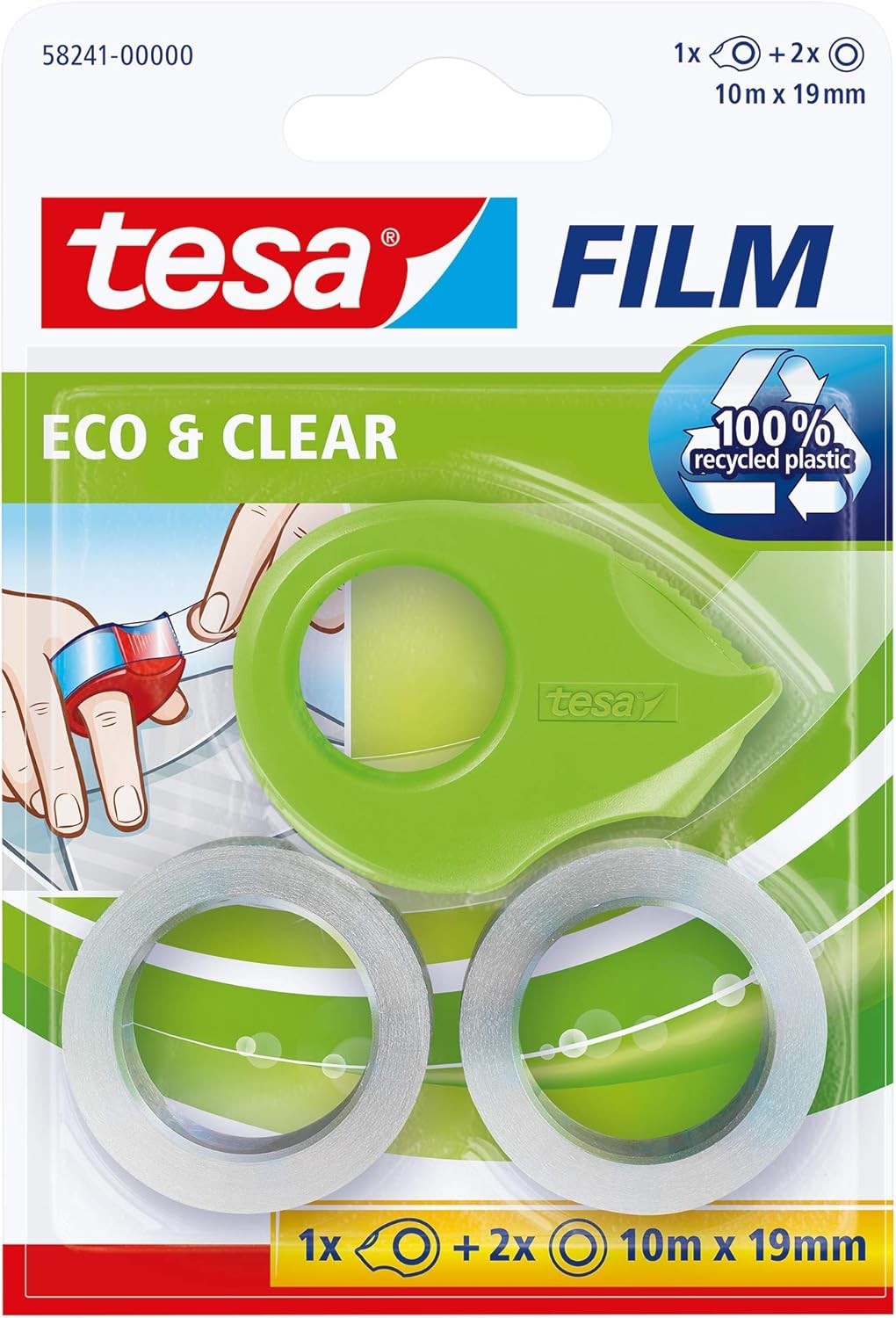 tesa Miniabroller mit 2x Eco&Clear Klebeband 19mm x 10m