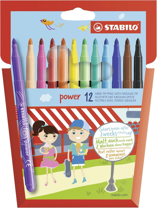 STABILO Power Filzstifte 12er Set – mehrfarbig, auswaschbar