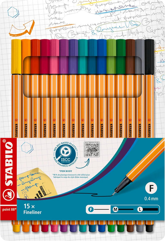 STABILO point 88 Fineliner – 15er Etui Standardfarben