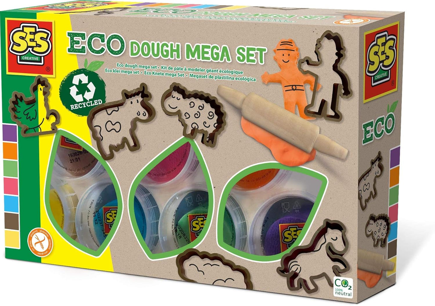 SES Creative Eco Knete Mega Set - 7x90g Bauernhof mit Werkzeug & Ausstechformen