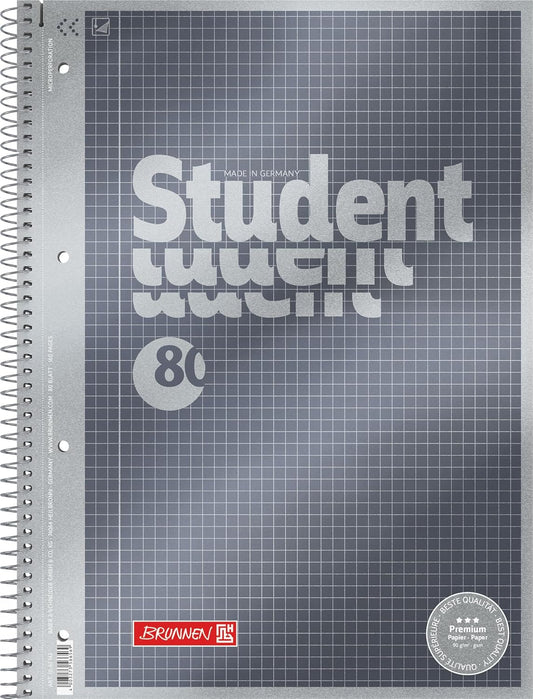Premium Collegeblock A4 - Kariert 5mm, 80 Blatt Premiumpapier mit Spiralbindung