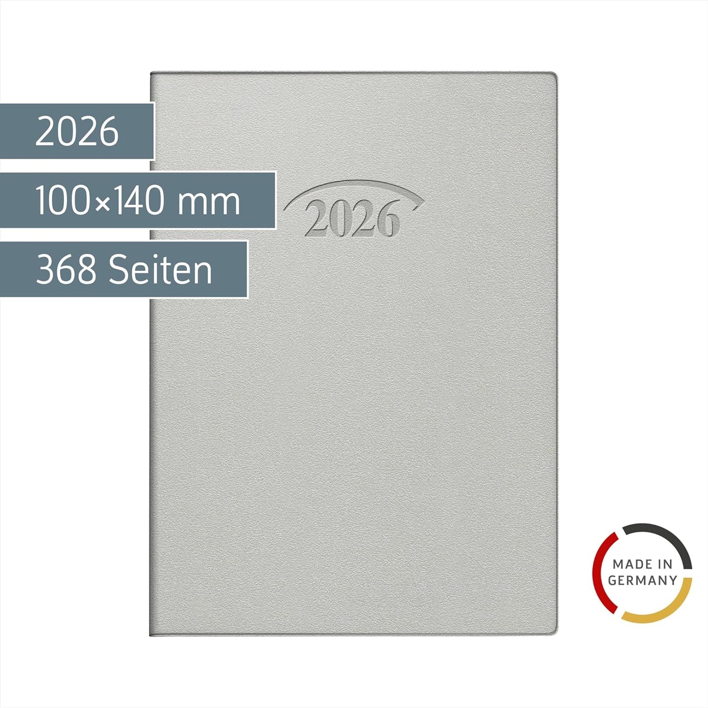 Taschenkalender 736 - 10x14cm - 1 Tag/Seite - Kunststoff silber 2026