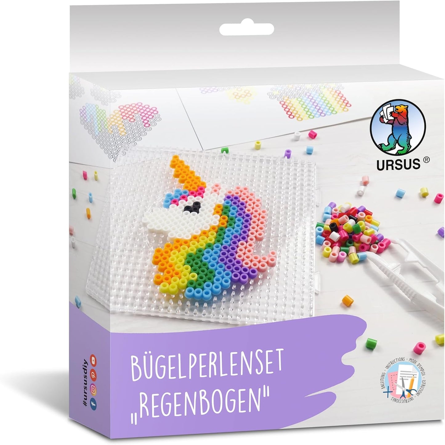 Ursus Bügelperlenset Regenbogen - Einhorn & Wolken Motive