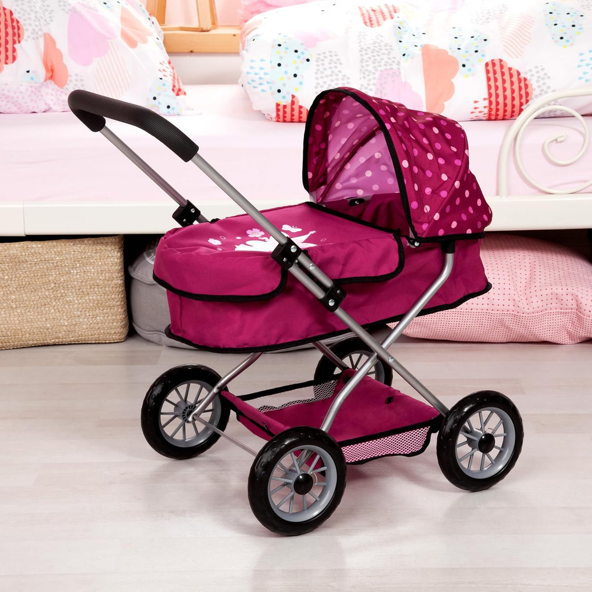 Idena Puppenwagen Smarty mit Tasche und Korb, klappbar