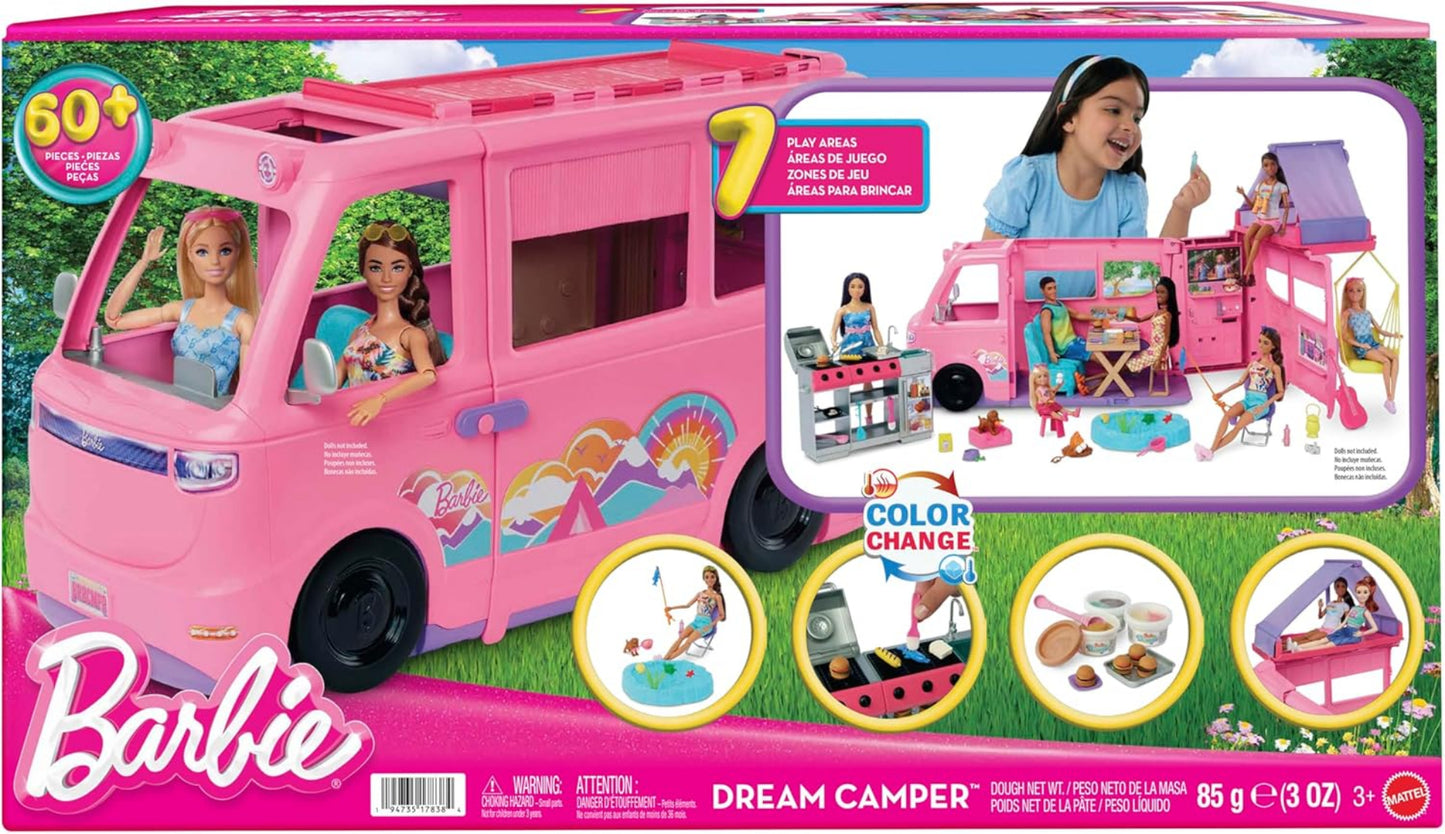Barbie Super Abenteuer-Camper mit Dachzelt & 60+ Zubehörteilen