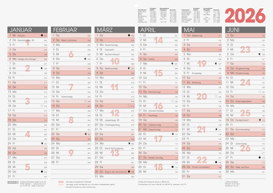 Tischkalender A3 2026 - Wochenplaner mit 6 Monatsübersicht