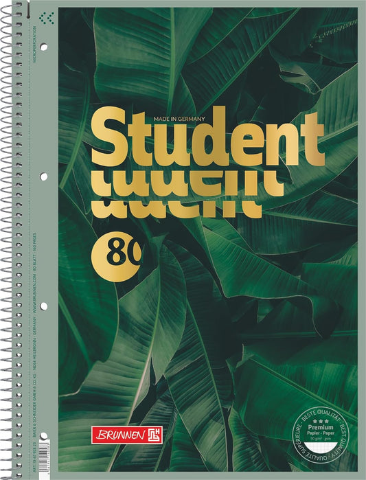 BRUNNEN Premium Collegeblock A4 - Kariert 5mm mit Goldprägung - 80 Blatt Premiumpapier