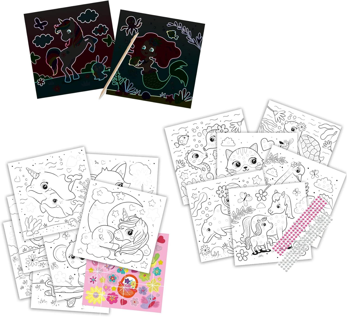 SES Creative Glitzer-Malbuch 3-in-1 - Malen, Kratzen & Kleben für Kinder ab 3 Jahren