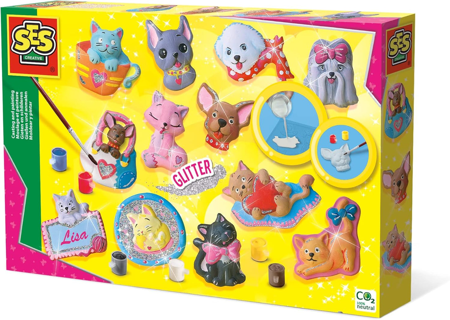 SES Creative Gießen und Anmalen Set - Hunde und Katzen Bastelset