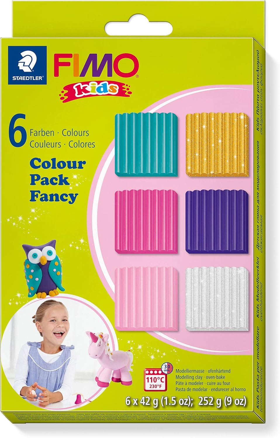 FIMO Kids Modelliermasse Set 6x42g Glitter & Pastell