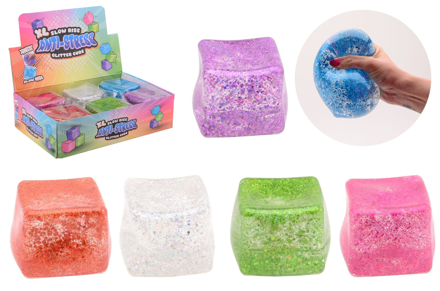 XXL Glitzer-Würfel 9cm - Johntoy Squeeze Toy ab 3 Jahren