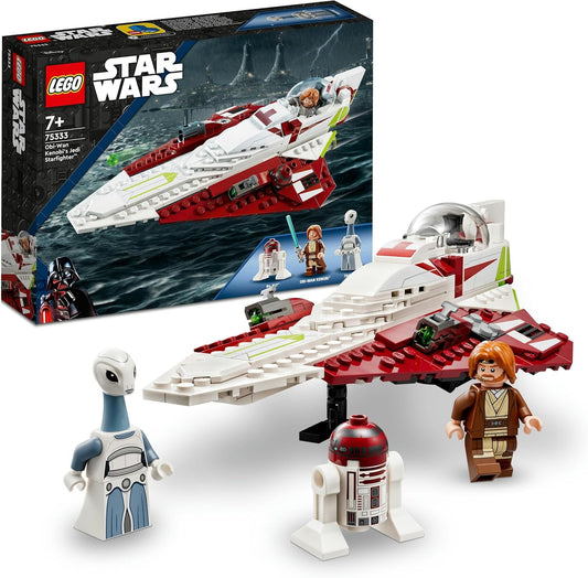 LEGO Star Wars Obi-Wan Kenobis Jedi Starfighter, Spielzeug zum Bauen mit Taun We, Droidenfigur und Lichtschwert, Angriff der Klonkrieger Set 75333