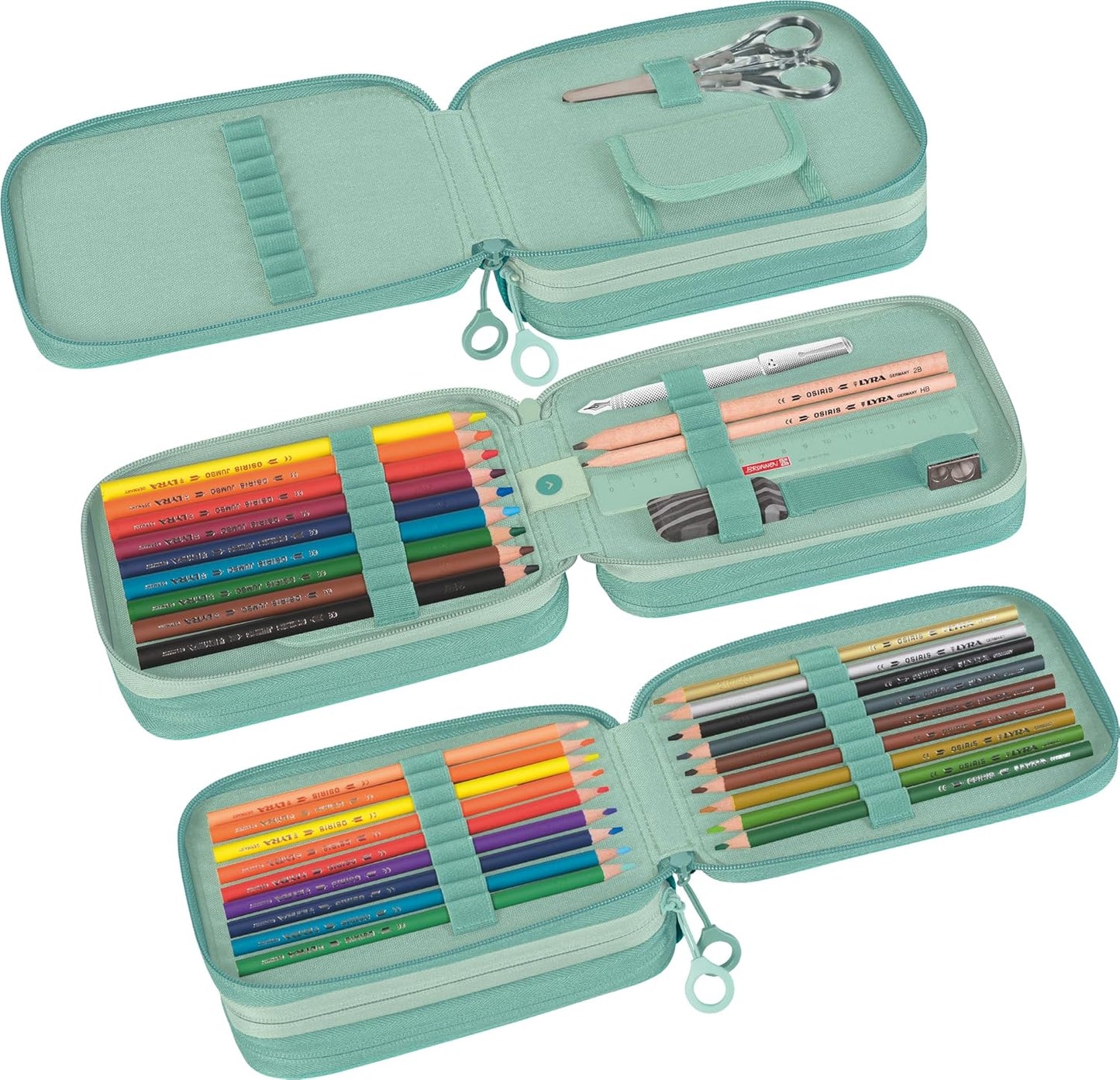 Brunnen Federmäppchen 3 RV gefüllt Mint 27 Stifte