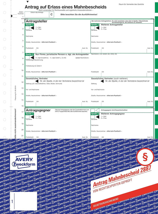 AVERY Zweckform Mahnbescheid selbstdurchschreibend DIN A4