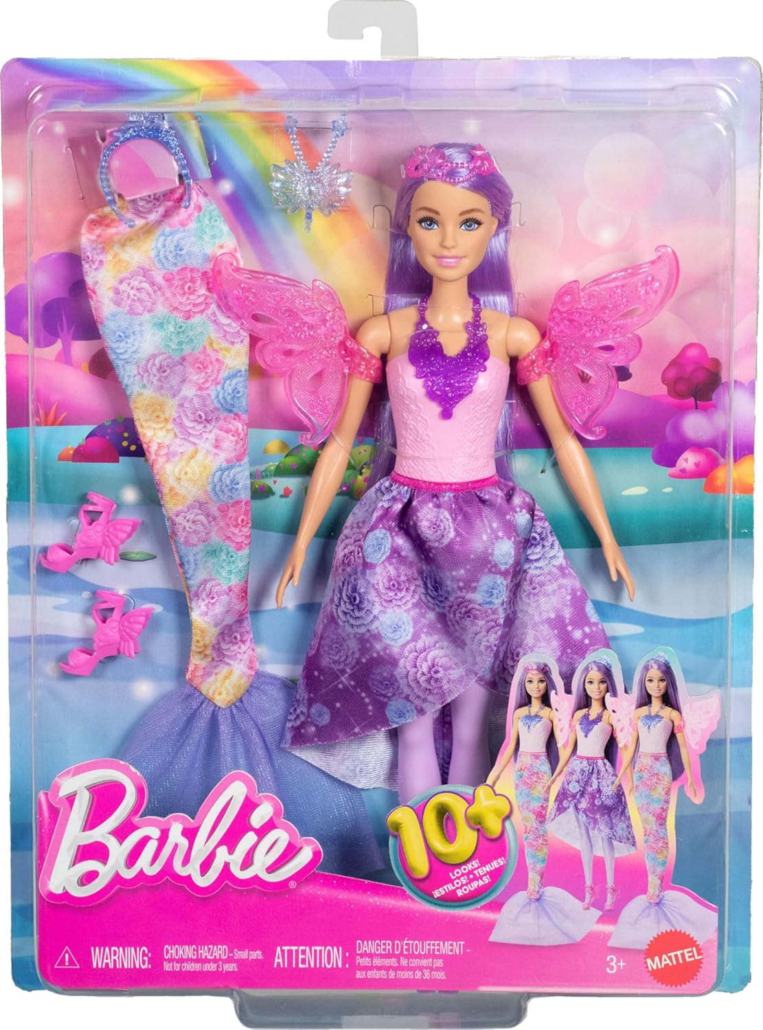 Barbie 3-in-1 Fantasie Puppe mit 8 Accessoires (JCP74)