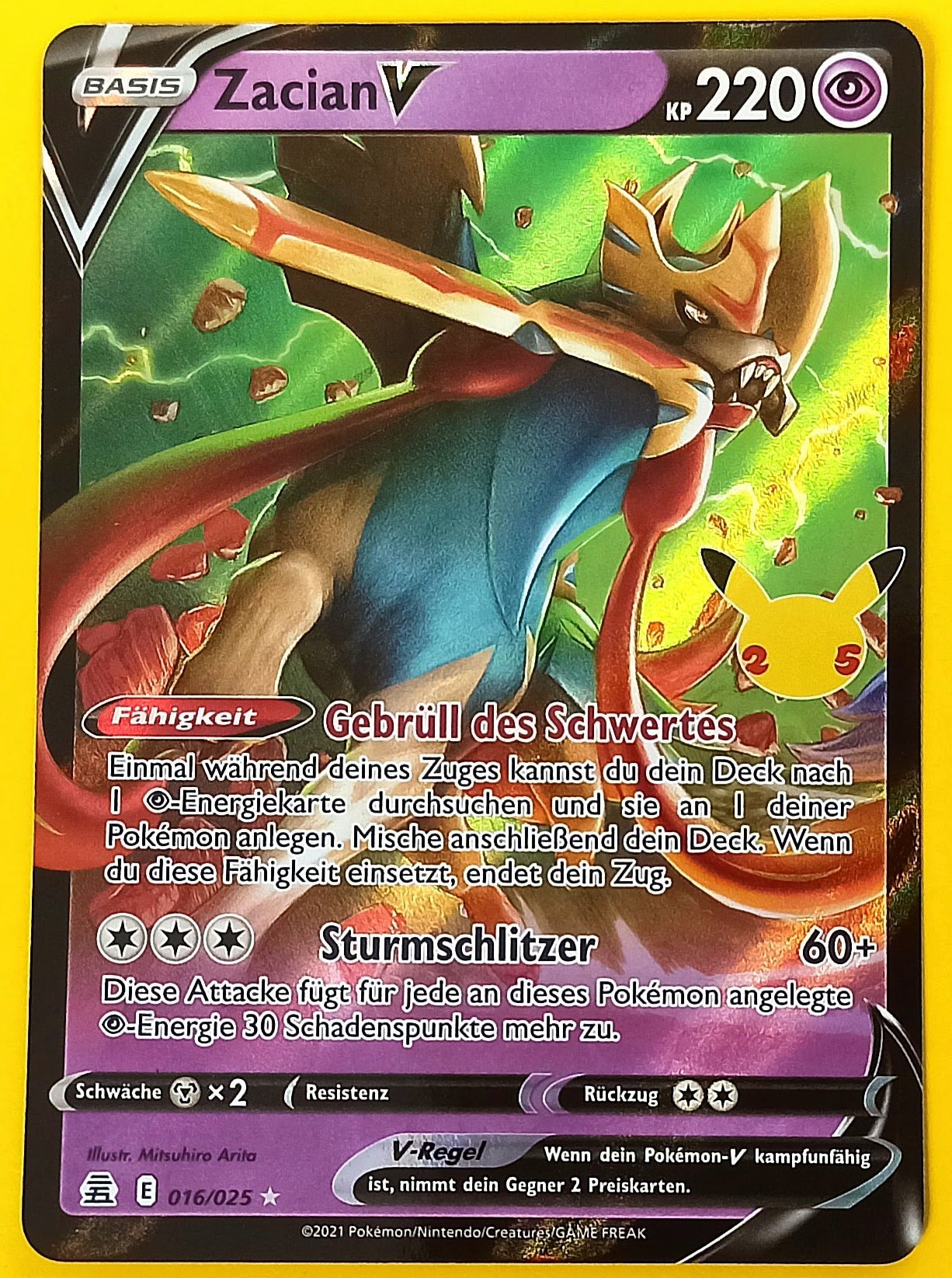 Pokemon Karte 25th Jubiläum ULTRA RARE FULLART - Zacian-V E16/25