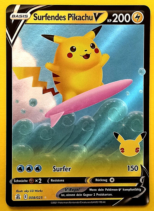 Pokemon Karte 25th Jubiläum ULTRA RARE FULLART - Surfendes Pikachu V E08/25