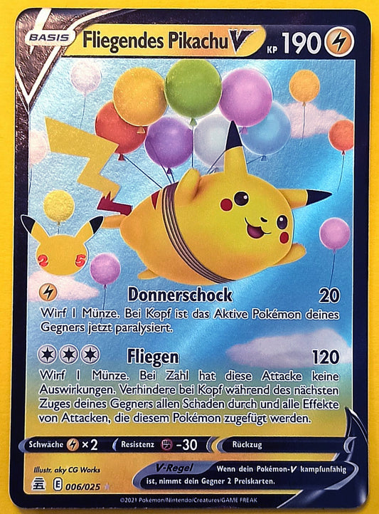 Pokemon Karte 25th Jubiläum ULTRA RARE FULLART - Fliegendes Pikachu V E06/25