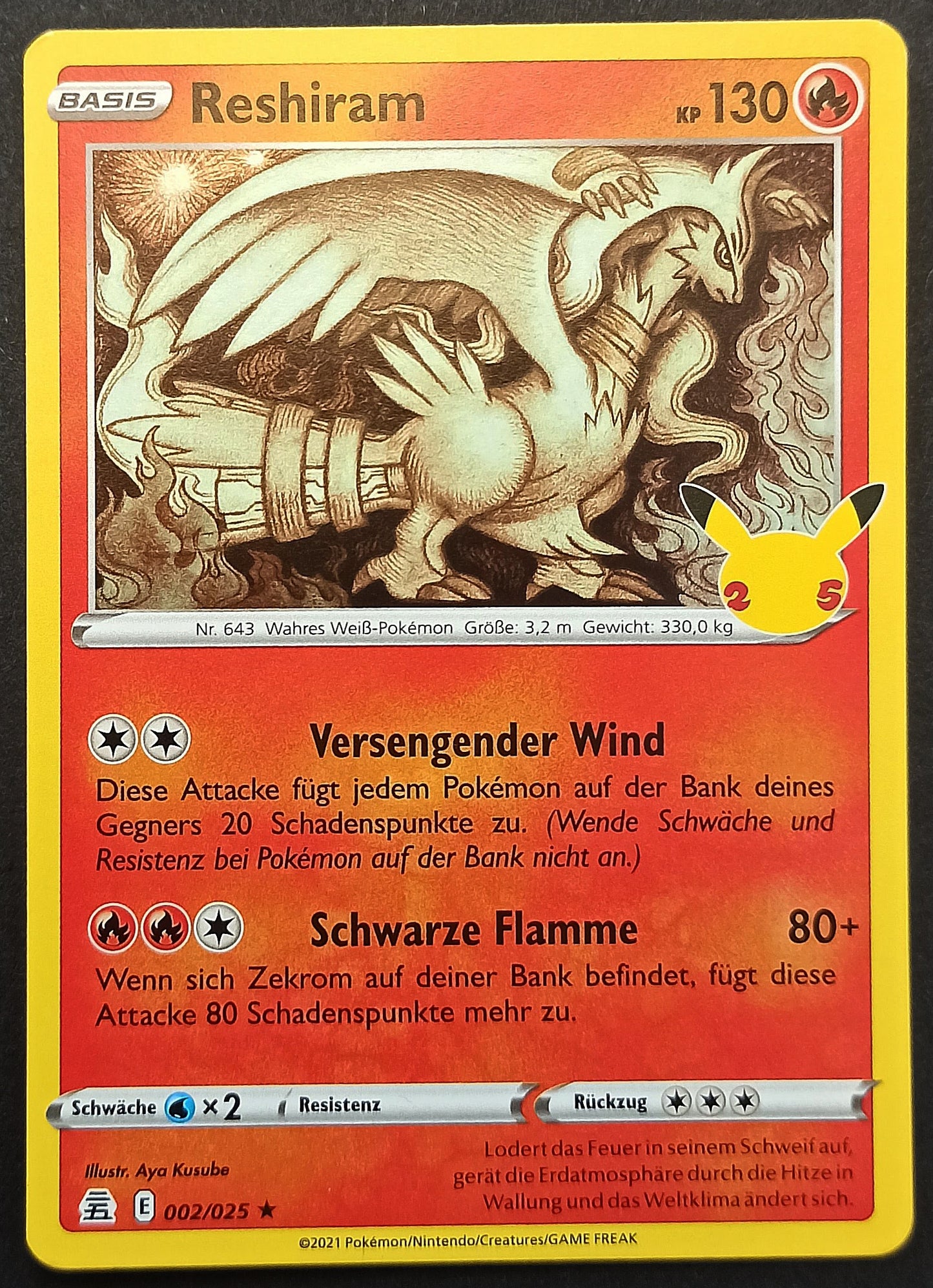 Pokemon Karte 25th Jubiläum HOLO RARE - Reshiram E02/25