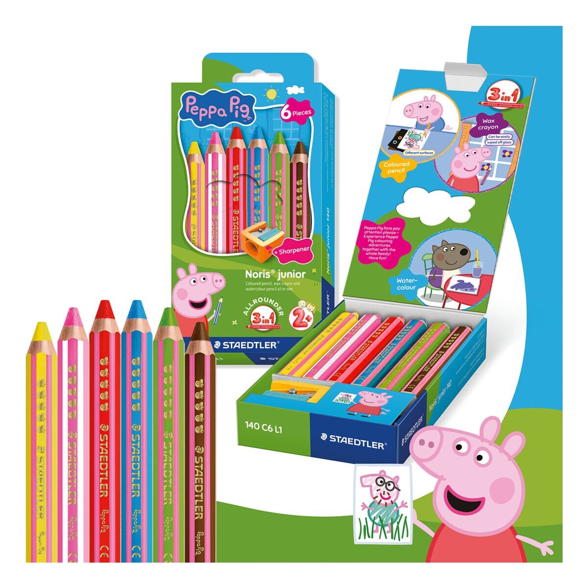 STAEDTLER Noris junior Buntstift Peppa Pig 3-in-1 – 6 Farben