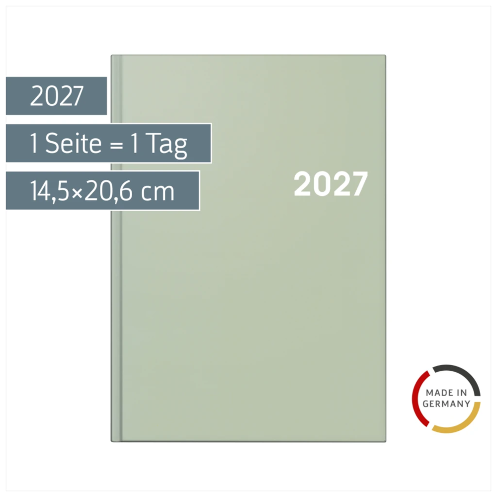 BRUNNEN Buchkalender A5 2027 Salbei, 1 Tag pro Seite