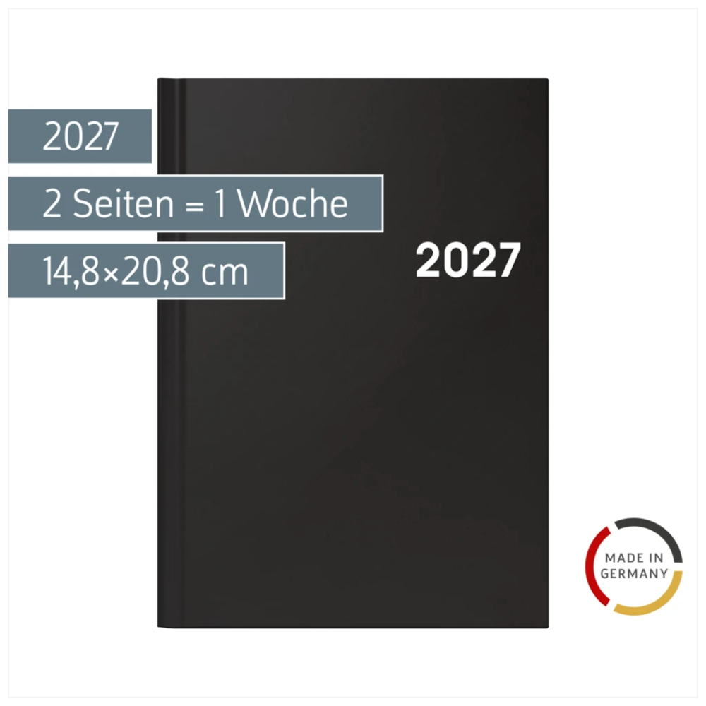 BRUNNEN Buchkalender A5 2027 schwarz, 1 Tag pro Seite
